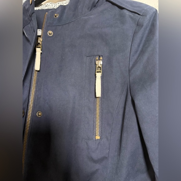 LOFT Navy Anorak Utility Jacket with Hood, Drawstring Waist, Pockets, Zip Pocket - Picture 11 of 14